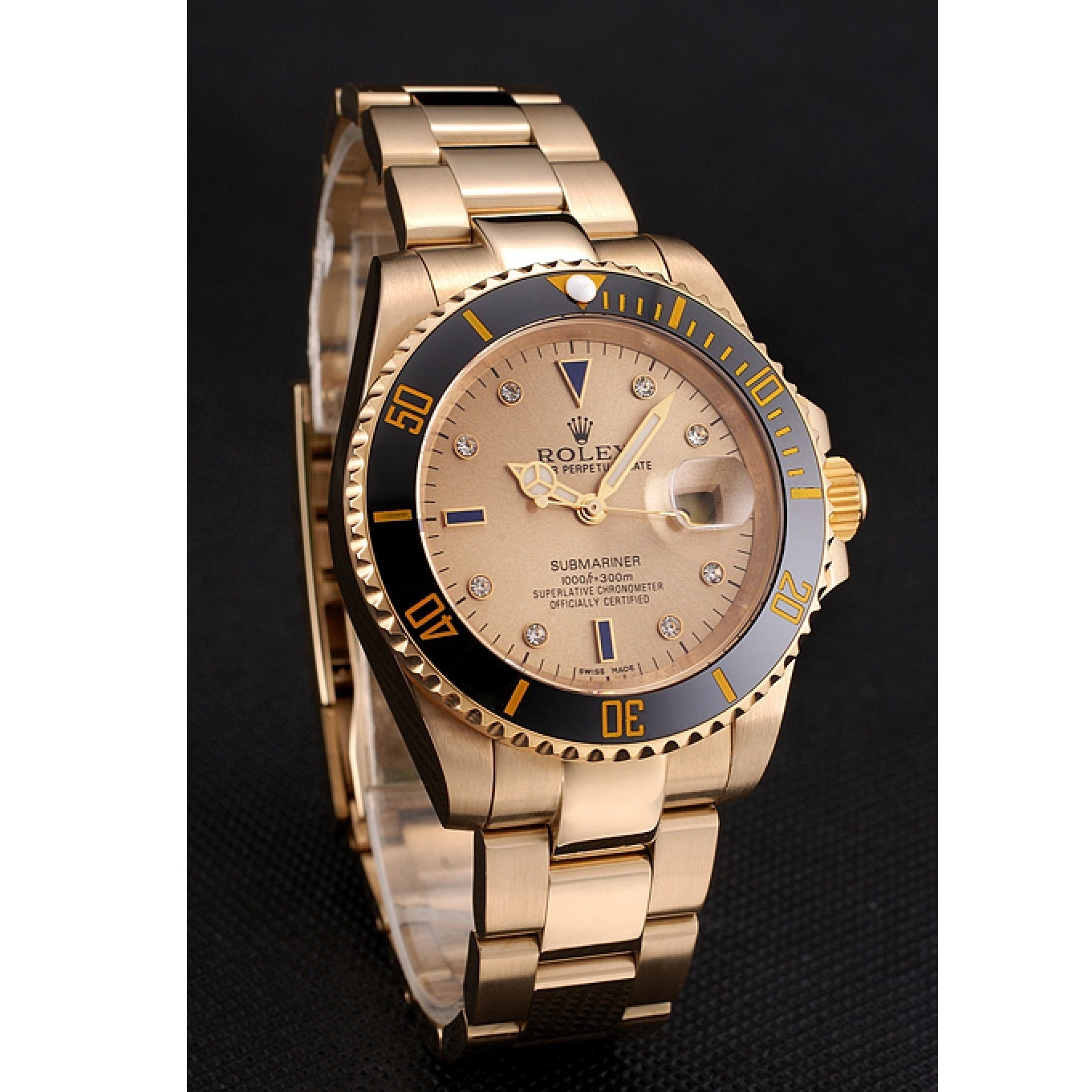 Rolex aaa copy Markings And With Bracelet Gold Gold Bezel Yellow Submariner Diamond Swiss Case Rolex Dial Black 0629
